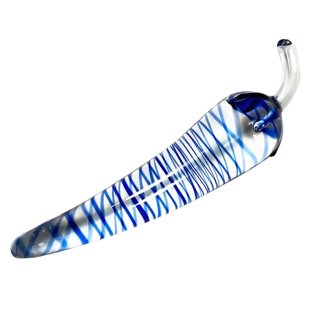 BLUE SWIRLING STRIPES PEPPER SHAPED GLASS DILDO
