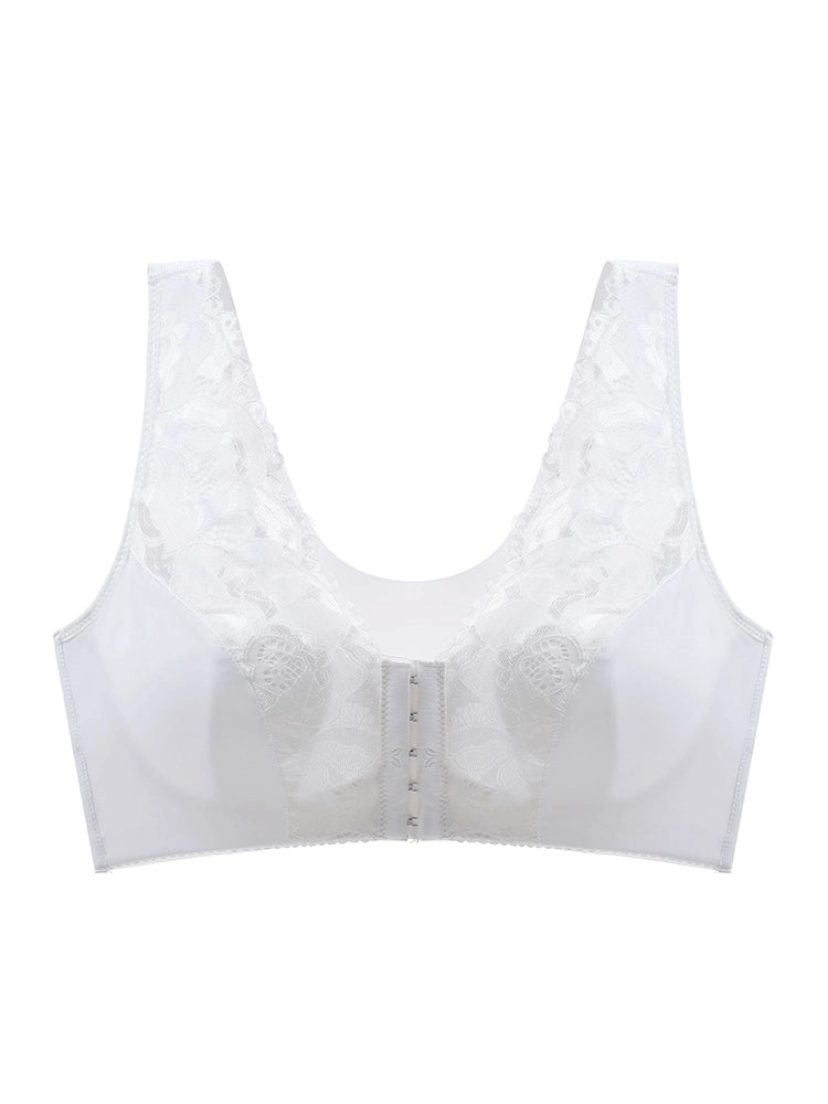 Breathable V-neck Lace Front Close Wireless Bra