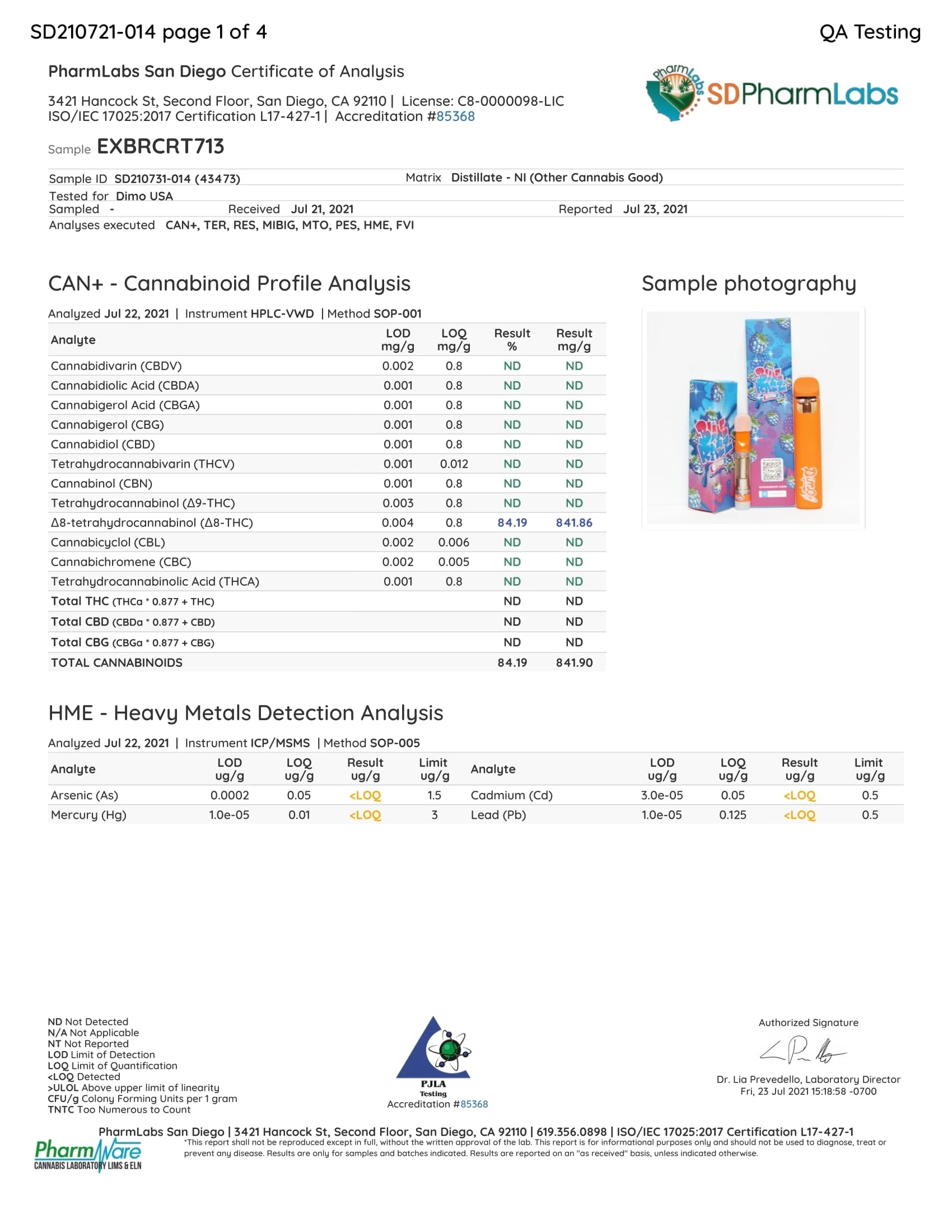 Dimo - Blue Razz Crush Hybrid - D8 LR Cartridge