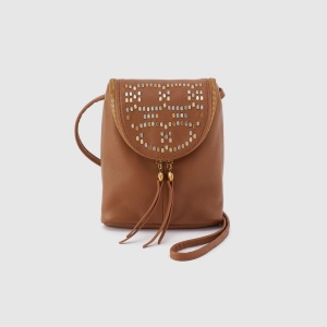 Fern Crossbody In Pebbled Leather - Warm Honey Pixel Studded