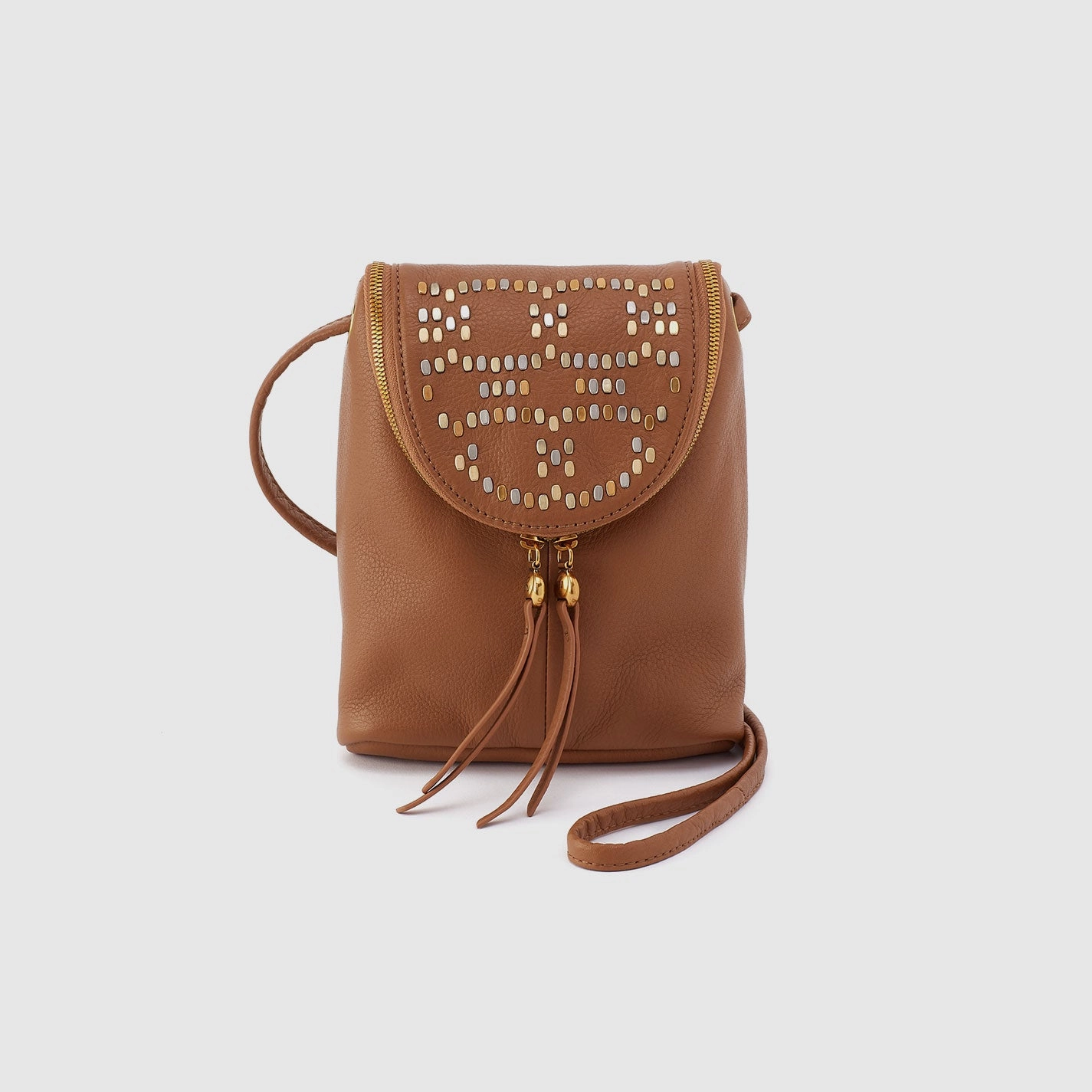 Fern Crossbody In Pebbled Leather - Warm Honey Pixel Studded