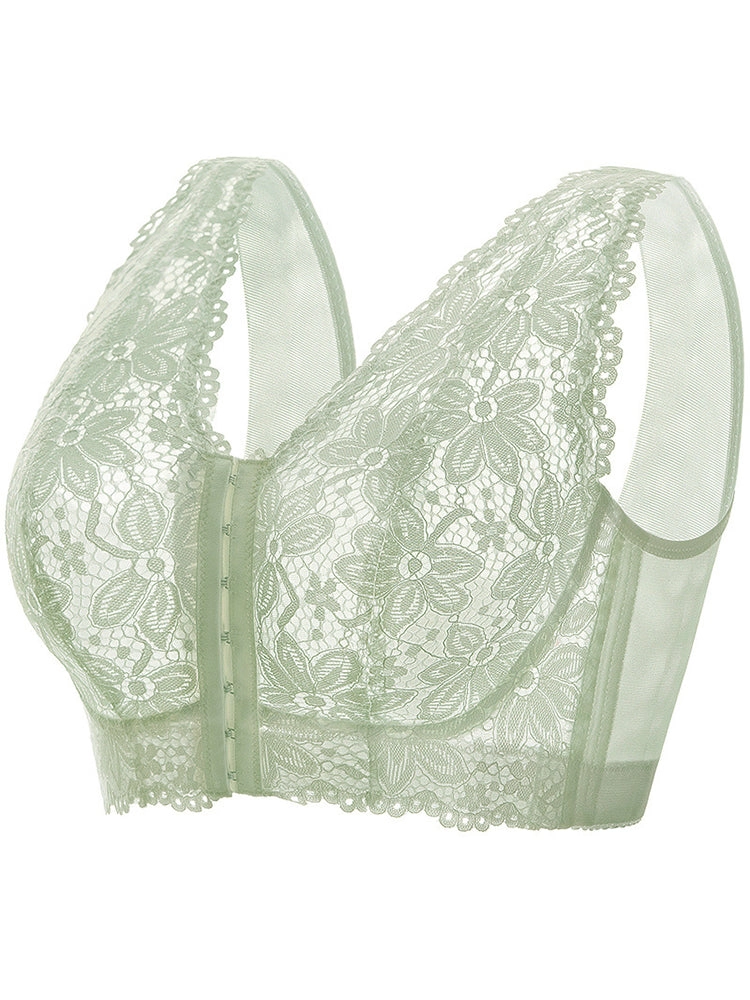 Floral Lace Ultra-thin Full Bust Wide Straps Wireless Bra