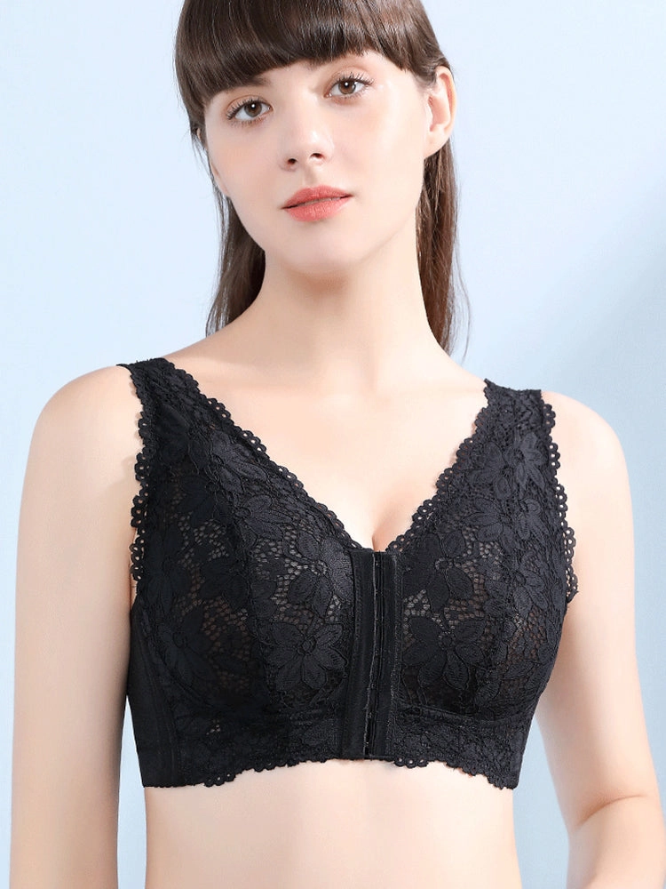 Floral Lace Ultra-thin Full Bust Wide Straps Wireless Bra
