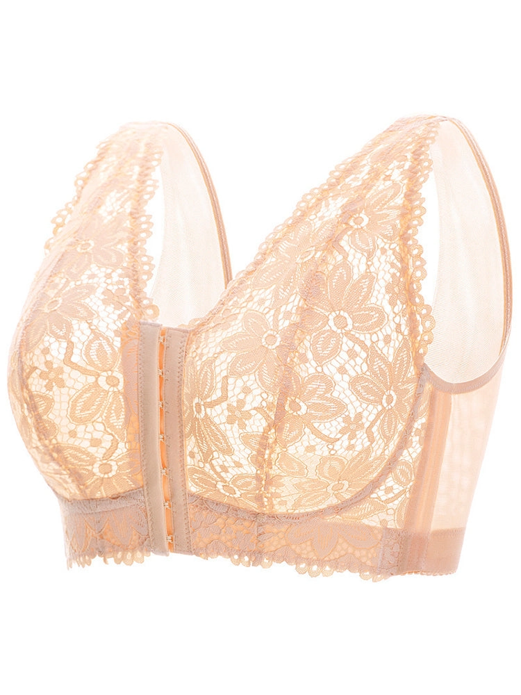 Floral Lace Ultra-thin Full Bust Wide Straps Wireless Bra