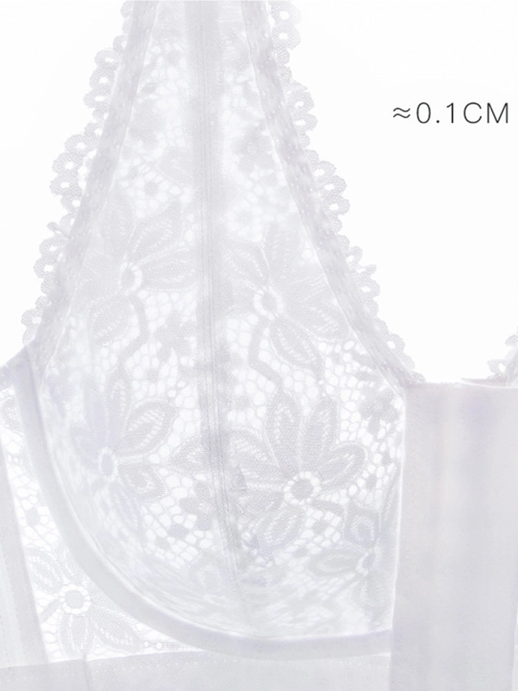 Floral Lace Ultra-thin Full Bust Wide Straps Wireless Bra