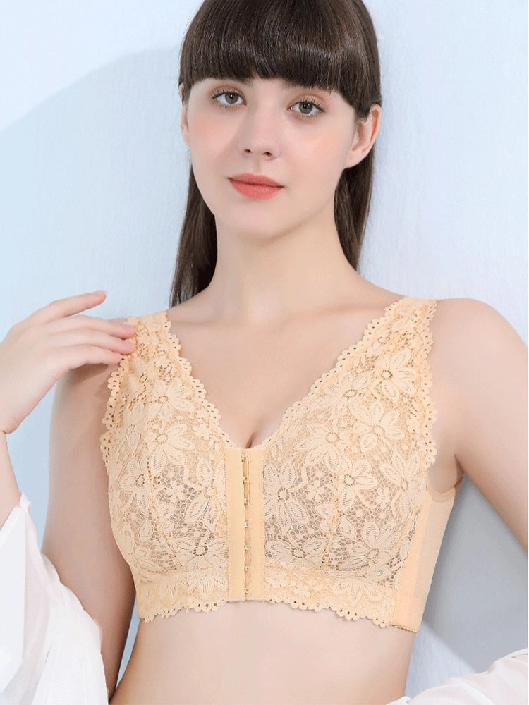 Floral Lace Ultra-thin Full Bust Wide Straps Wireless Bra
