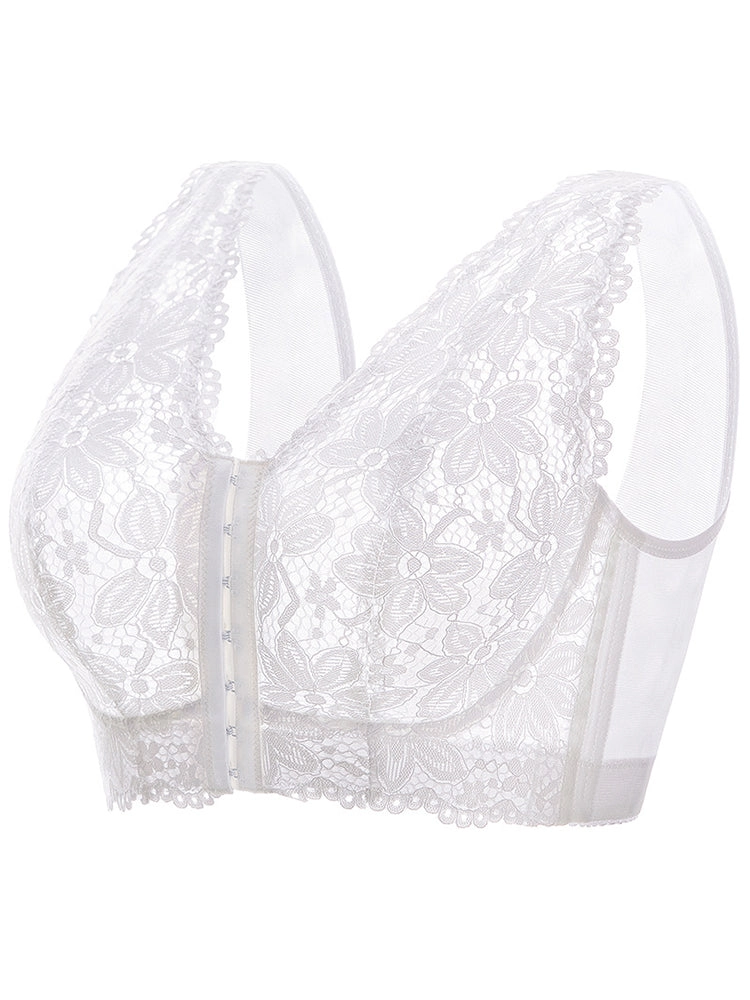 Floral Lace Ultra-thin Full Bust Wide Straps Wireless Bra