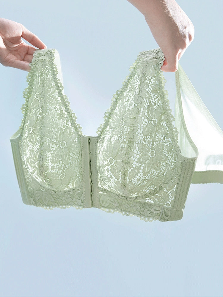 Floral Lace Ultra-thin Full Bust Wide Straps Wireless Bra