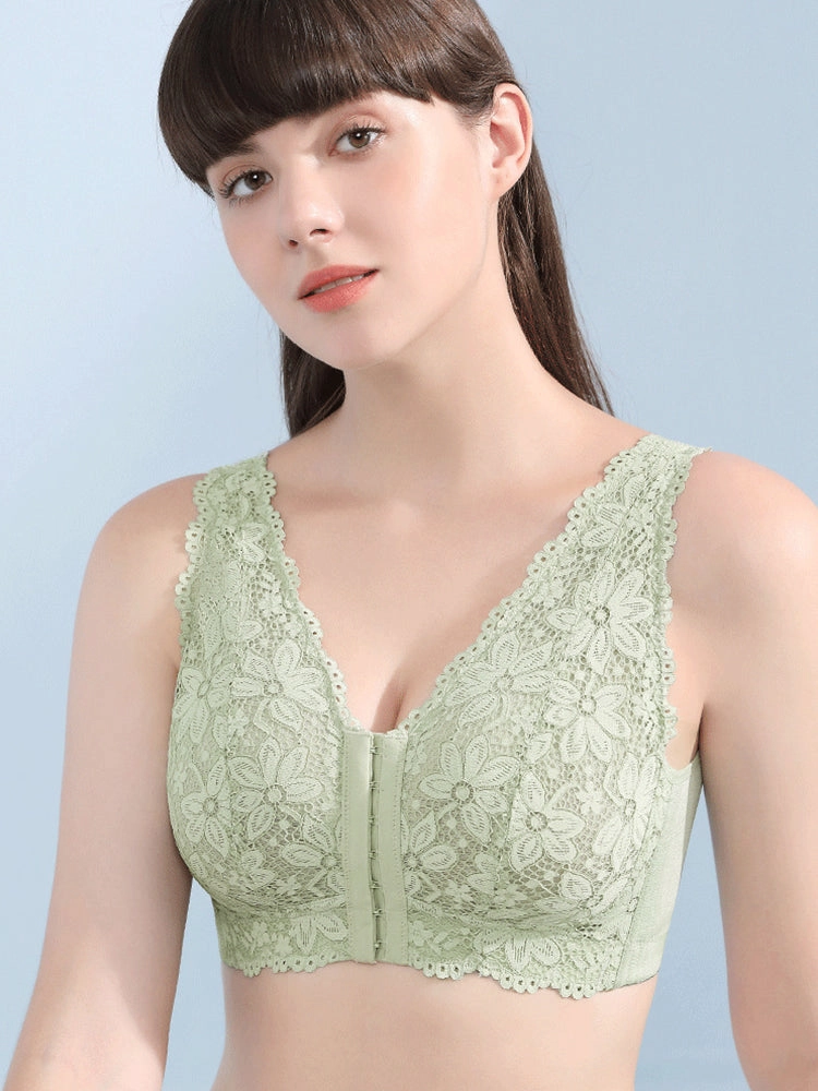 Floral Lace Ultra-thin Full Bust Wide Straps Wireless Bra