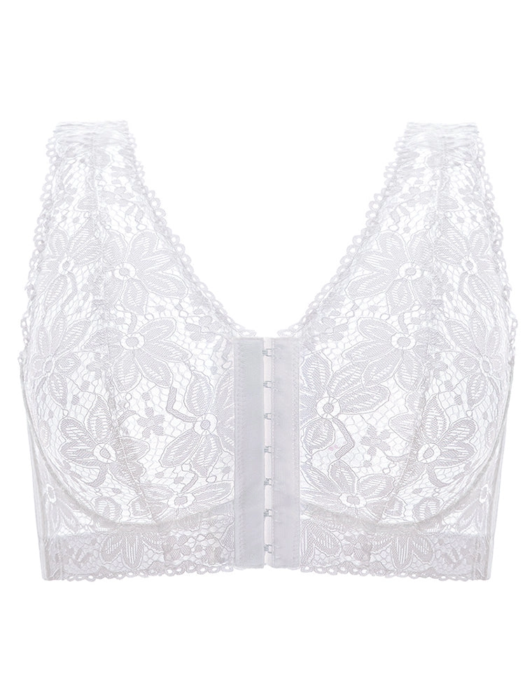 Floral Lace Ultra-thin Full Bust Wide Straps Wireless Bra