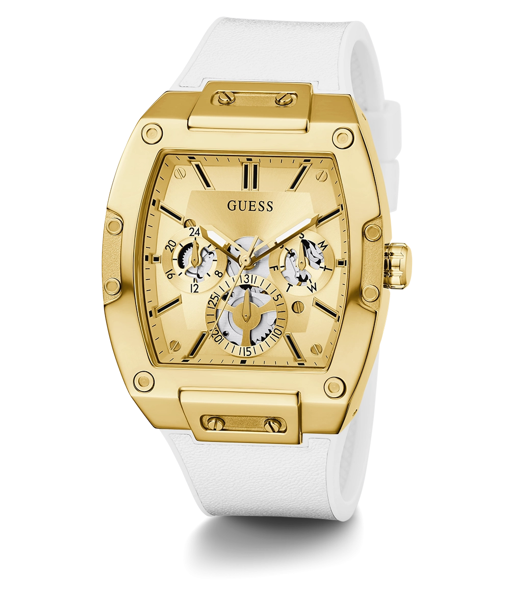 GUESS Mens White Gold Tone Multi-function Watch