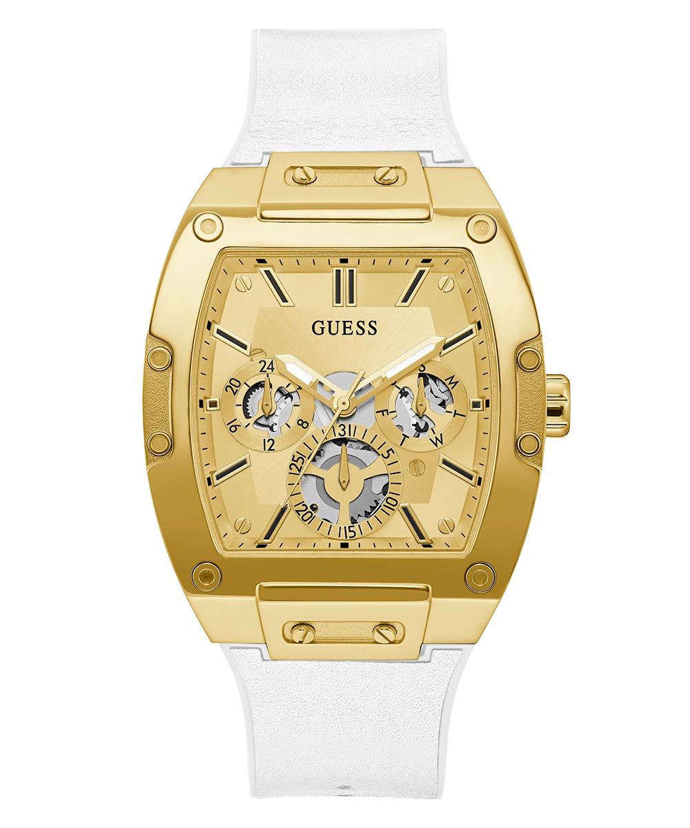 GUESS Mens White Gold Tone Multi-function Watch