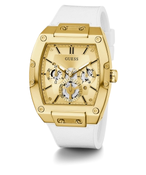 GUESS Mens White Gold Tone Multi-function Watch