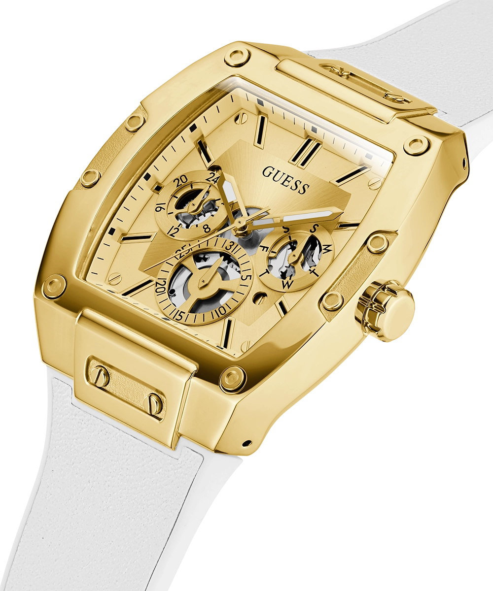 GUESS Mens White Gold Tone Multi-function Watch