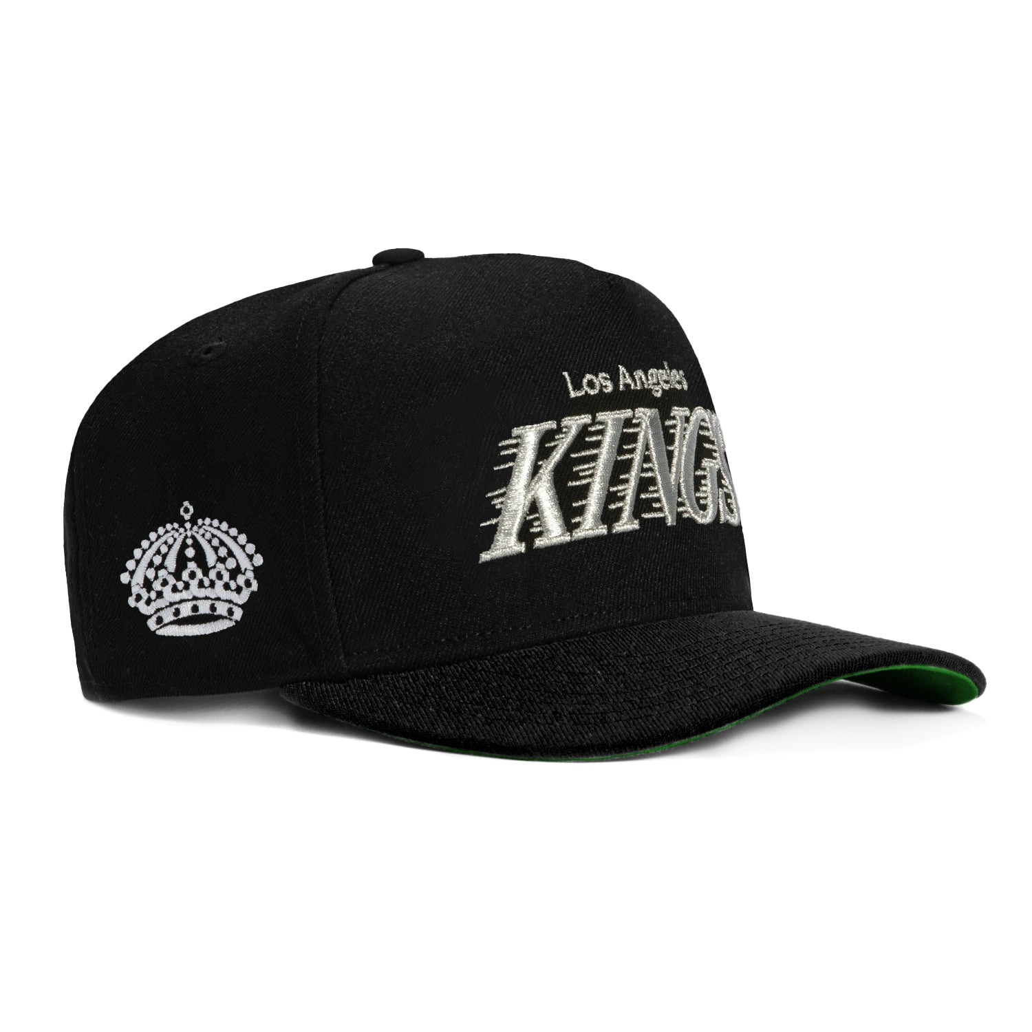 New Era 9Fifty A-Frame Los Angeles Kings Logo Patch Word Snapback Hat - Black. Metallic Silver