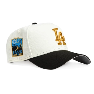 New Era 9Forty A-Frame Los Angeles Dodgers 60th Anniversary Stadium Patch Snapback Hat - White. Black. Metallic Gold
