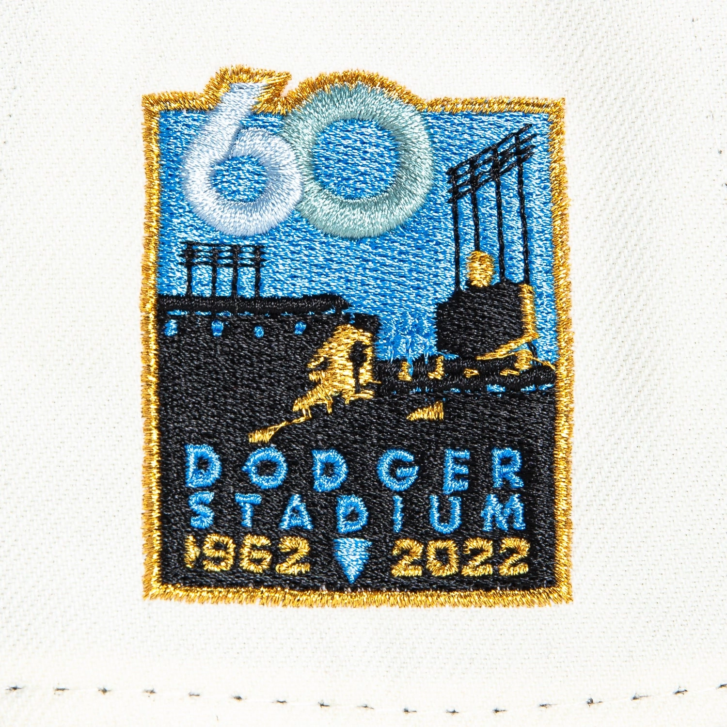 New Era 9Forty A-Frame Los Angeles Dodgers 60th Anniversary Stadium Patch Snapback Hat - White. Black. Metallic Gold