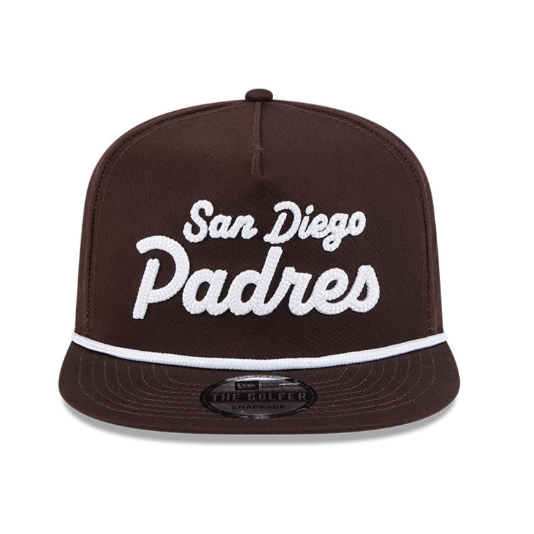 New Era Golfer Team Chain Stitch San Diego Padres Logo Patch Snapback Hat - Brown