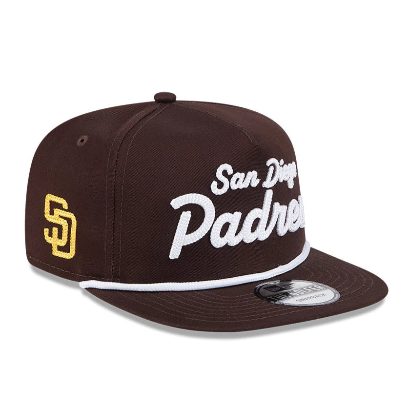 New Era Golfer Team Chain Stitch San Diego Padres Logo Patch Snapback Hat - Brown