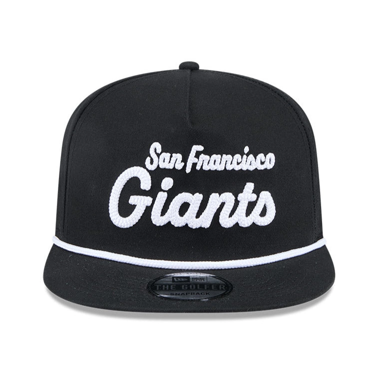 New Era Golfer Team Chain Stitch San Francisco Giants Logo Patch Snapback Hat - Black