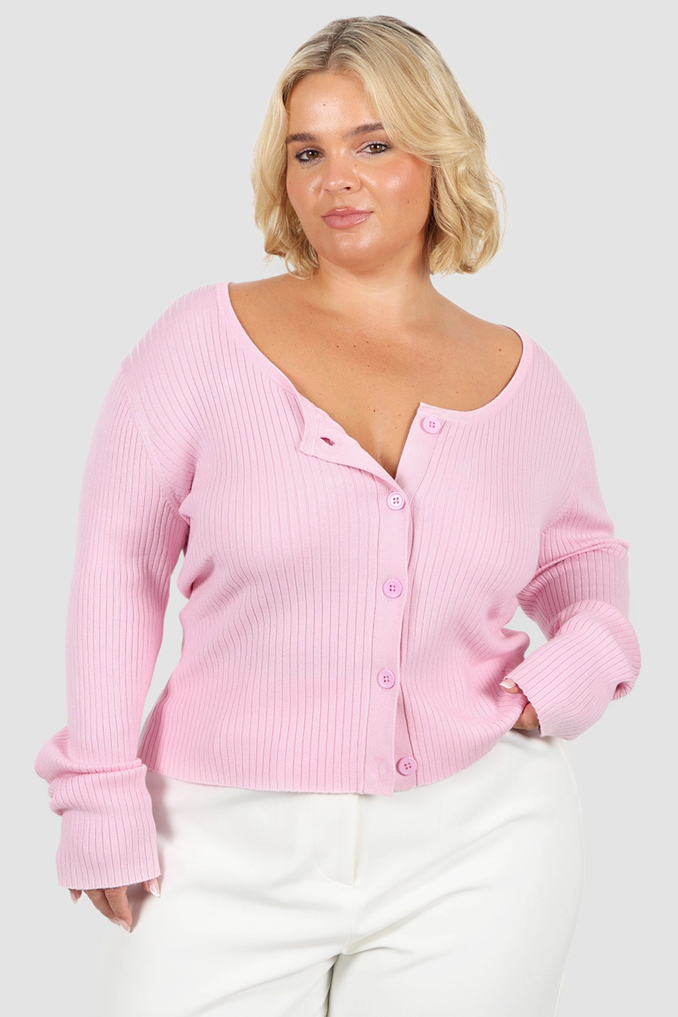 NIVARA RIB CARDIGAN SOFT PINK