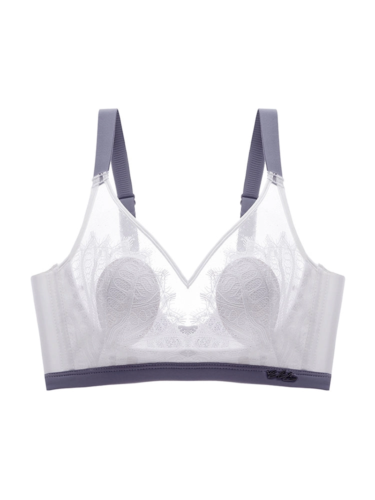 Women Jacquard Lace Trim Transparent Thin Wireless Bras