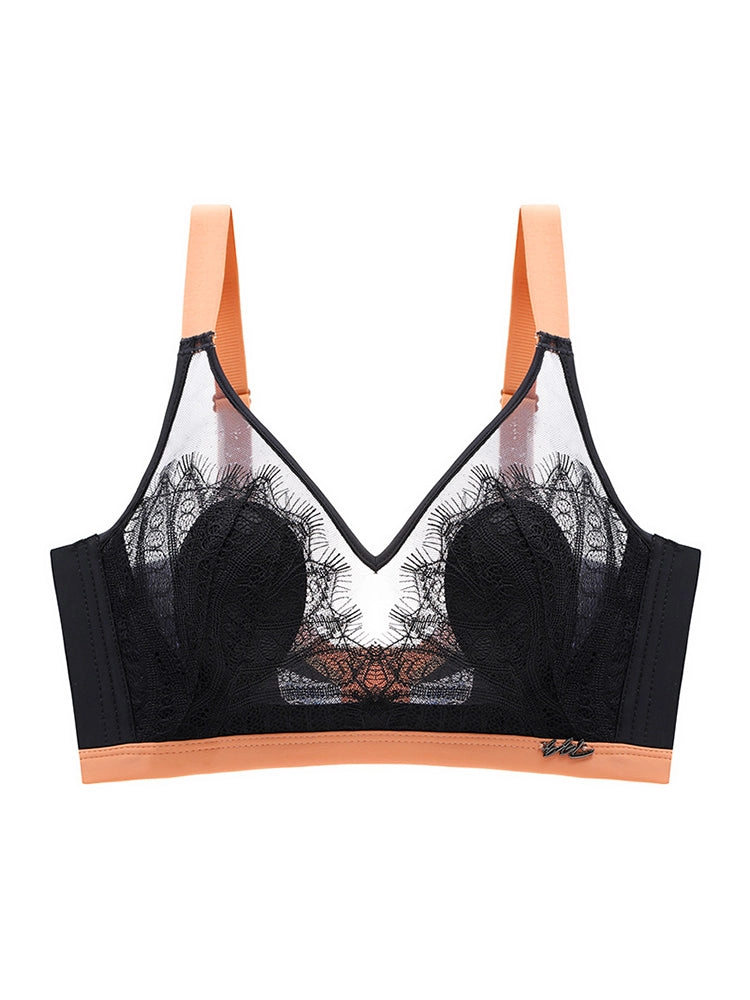 Women Jacquard Lace Trim Transparent Thin Wireless Bras