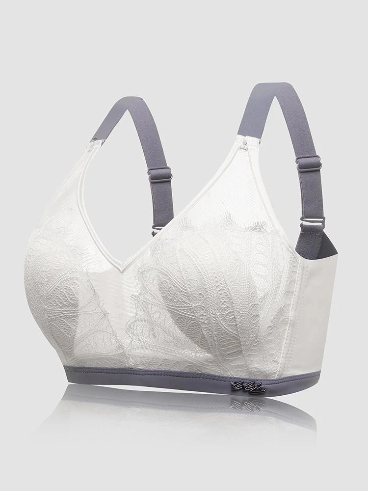 Women Jacquard Lace Trim Transparent Thin Wireless Bras