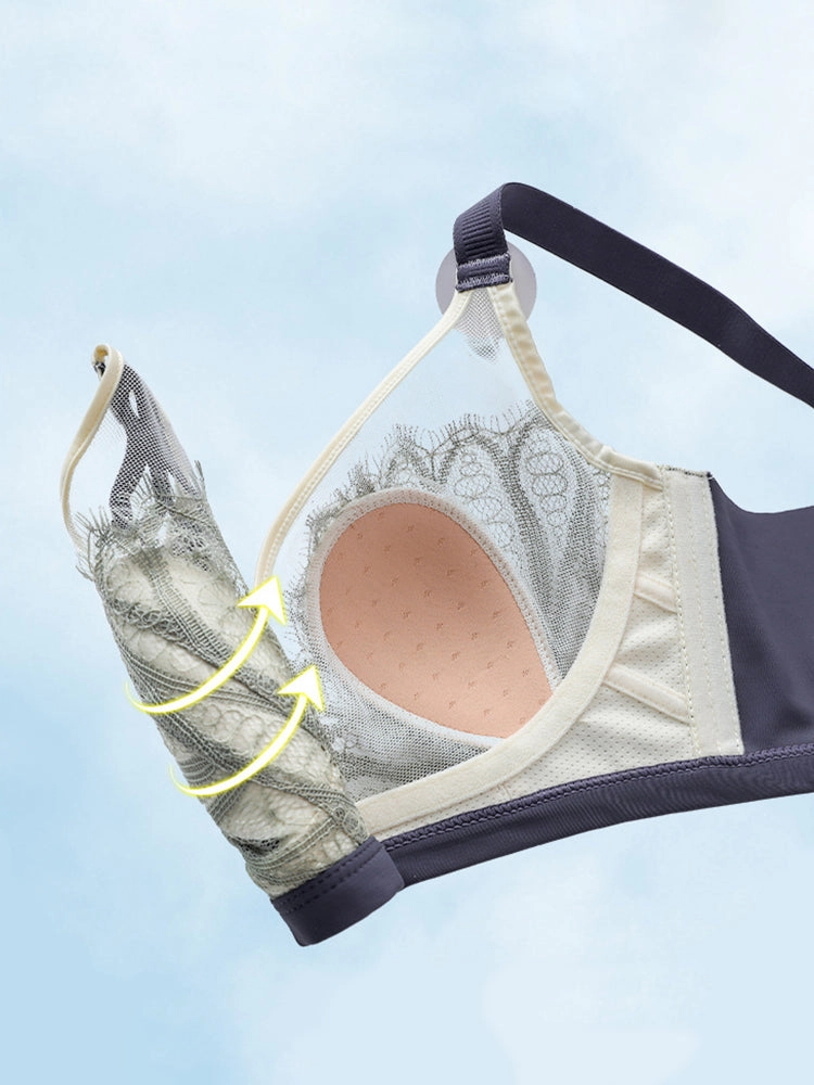 Women Jacquard Lace Trim Transparent Thin Wireless Bras