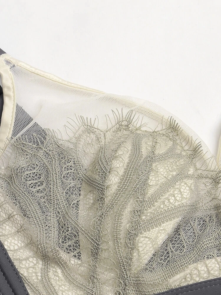 Women Jacquard Lace Trim Transparent Thin Wireless Bras