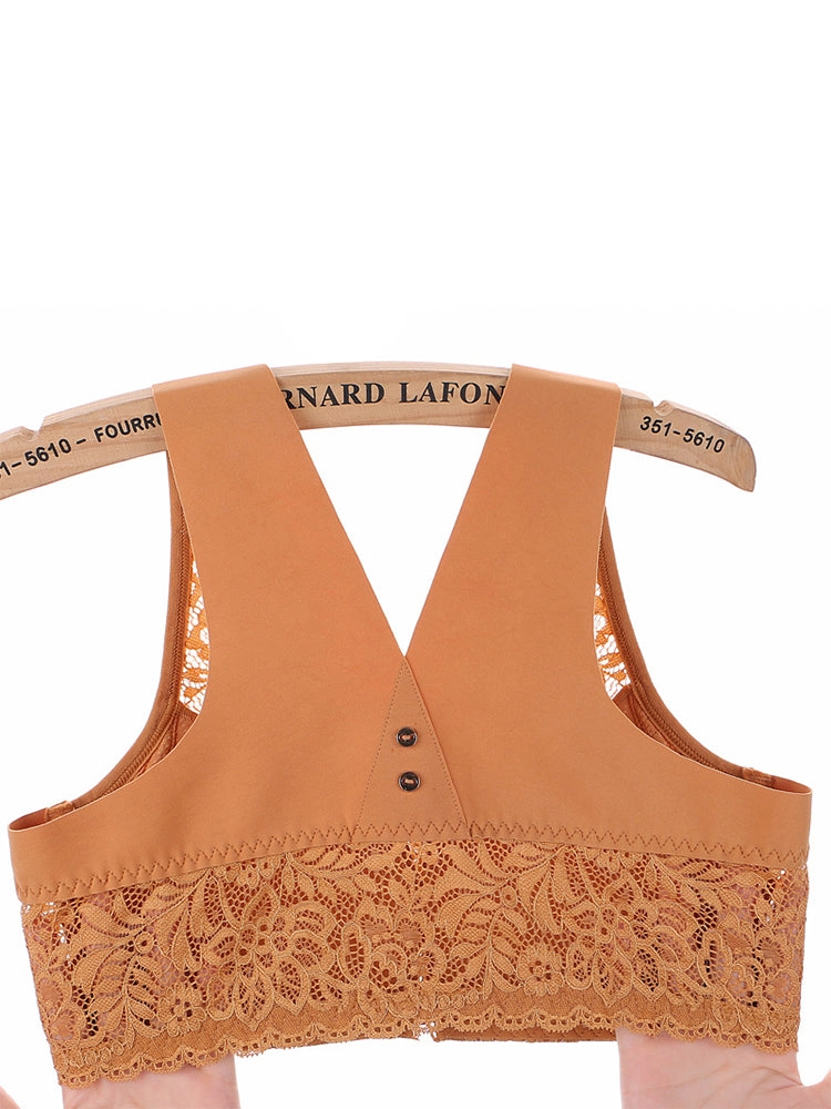 Women's Breathable Floral Embroidered Lace Front Closure Wireless Bras