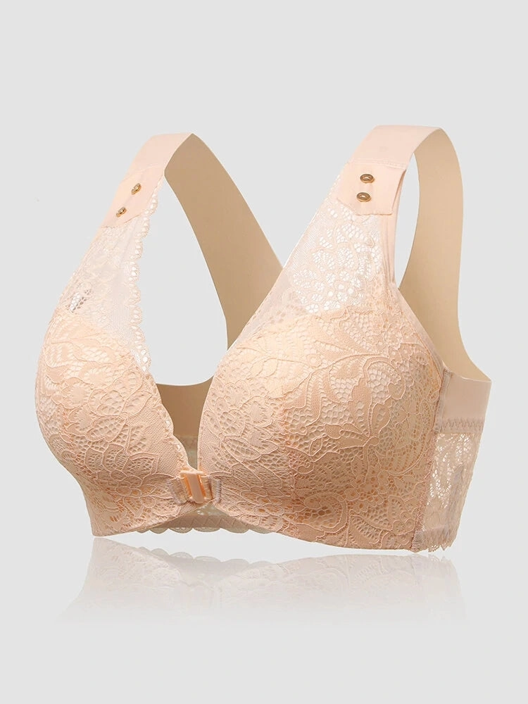 Women's Breathable Floral Embroidered Lace Front Closure Wireless Bras