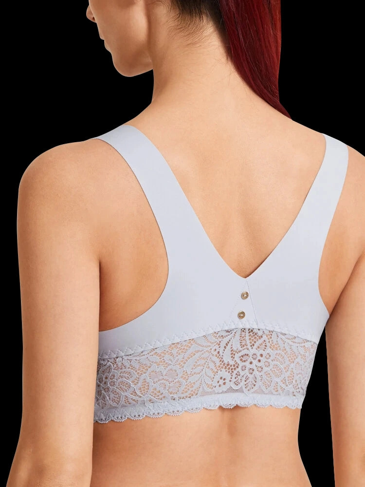 Women's Breathable Floral Embroidered Lace Front Closure Wireless Bras