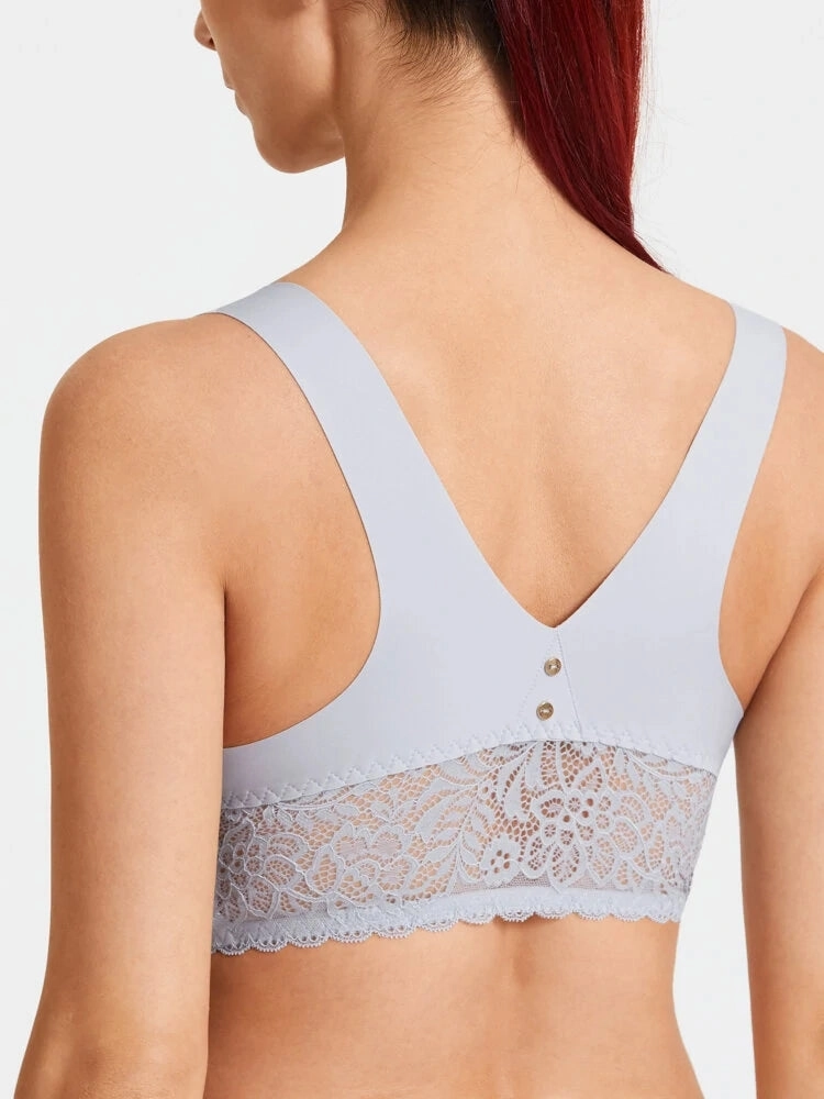 Women's Breathable Floral Embroidered Lace Front Closure Wireless Bras