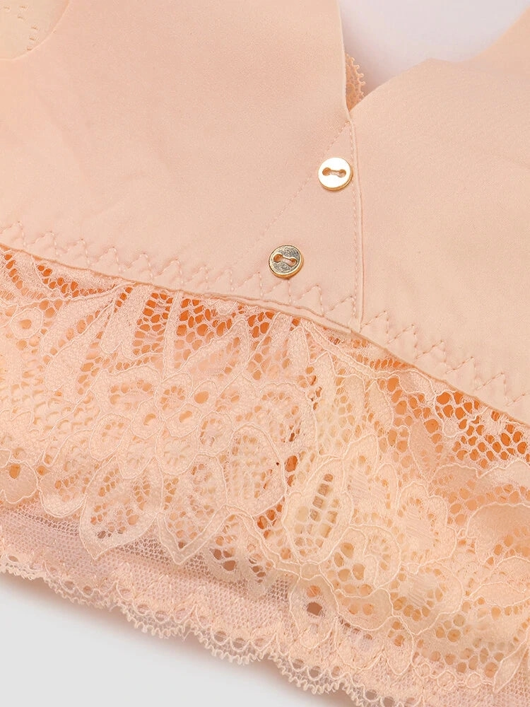 Women's Breathable Floral Embroidered Lace Front Closure Wireless Bras