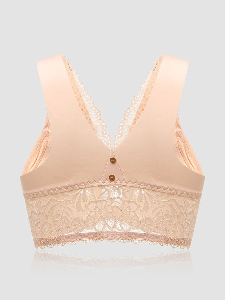 Women's Breathable Floral Embroidered Lace Front Closure Wireless Bras