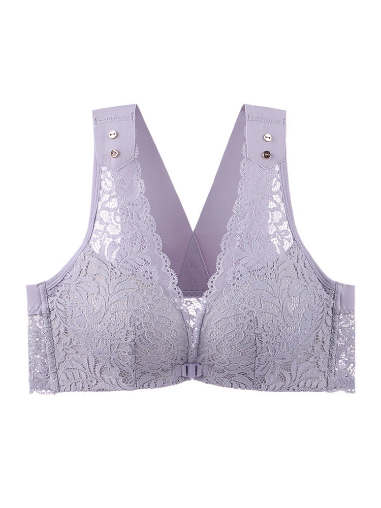 Women's Breathable Floral Embroidered Lace Front Closure Wireless Bras