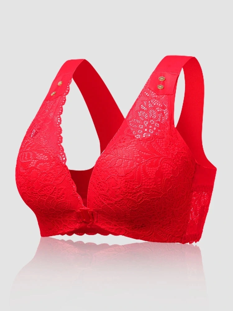 Women's Breathable Floral Embroidered Lace Front Closure Wireless Bras