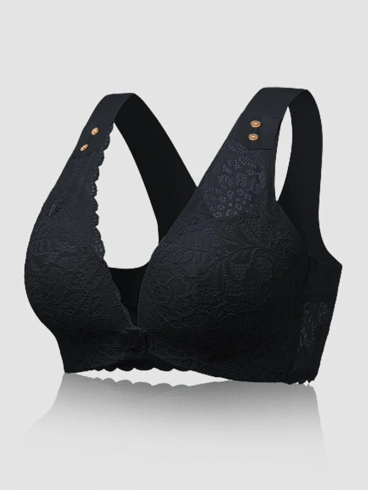Women's Breathable Floral Embroidered Lace Front Closure Wireless Bras