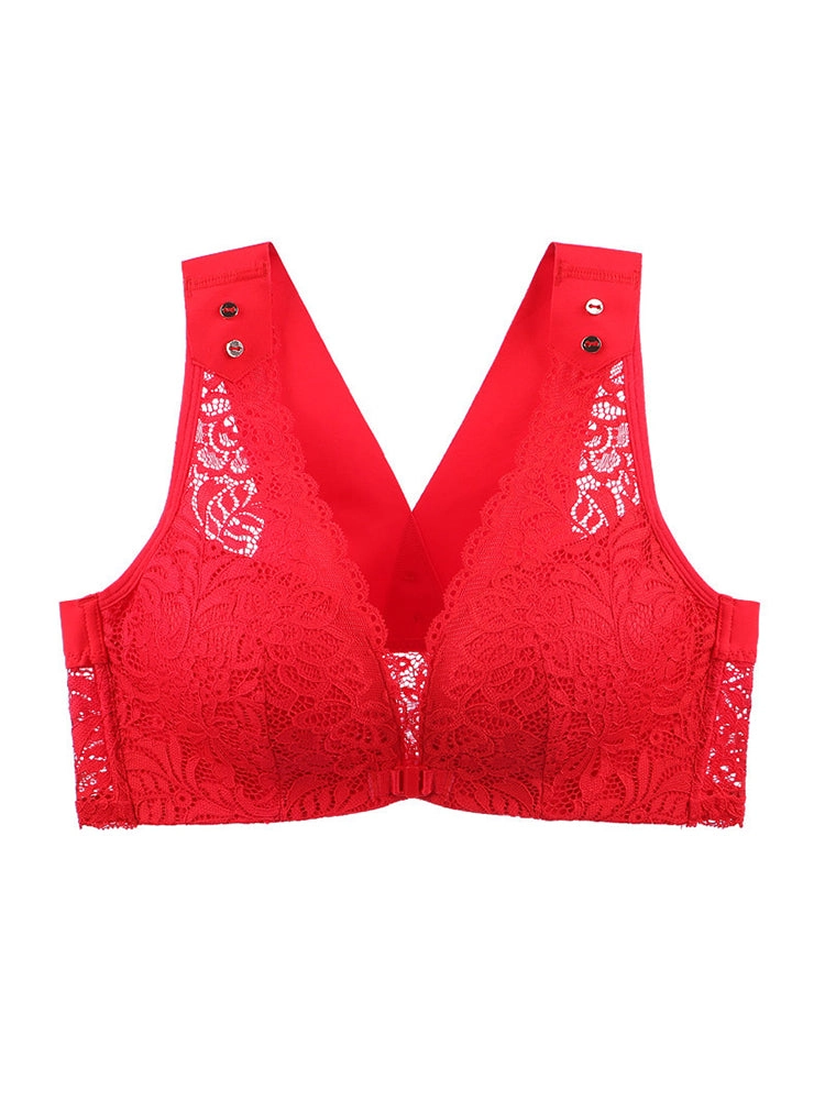 Women's Breathable Floral Embroidered Lace Front Closure Wireless Bras