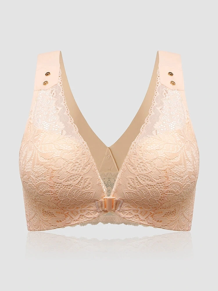 Women's Breathable Floral Embroidered Lace Front Closure Wireless Bras