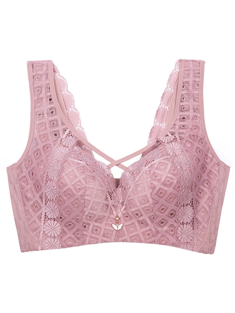 Women's Sexy Front Criss-Cross Lace Minimizer Bra